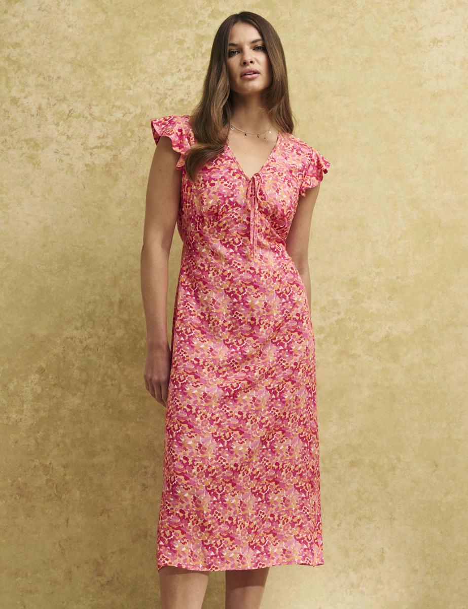 Pink Watercolour Lily Midi Tea Dress