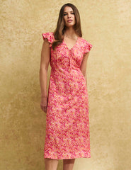 Pink Watercolour Lily Midi Tea Dress