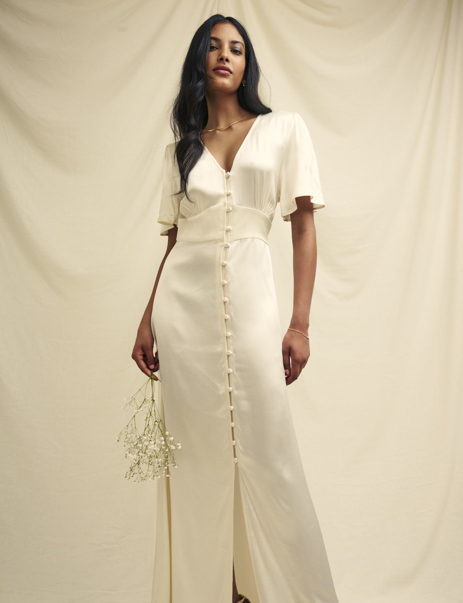 Ivory Satin Erin Bridesmaid Maxi Dress