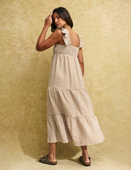 Brown Gingham Check Maya Midi Dress