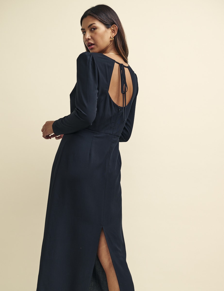 Black Gemma Panelled Waist Midaxi Dress