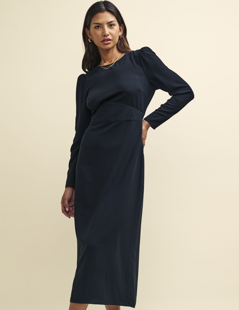 Black Gemma Panelled Waist Midaxi Dress