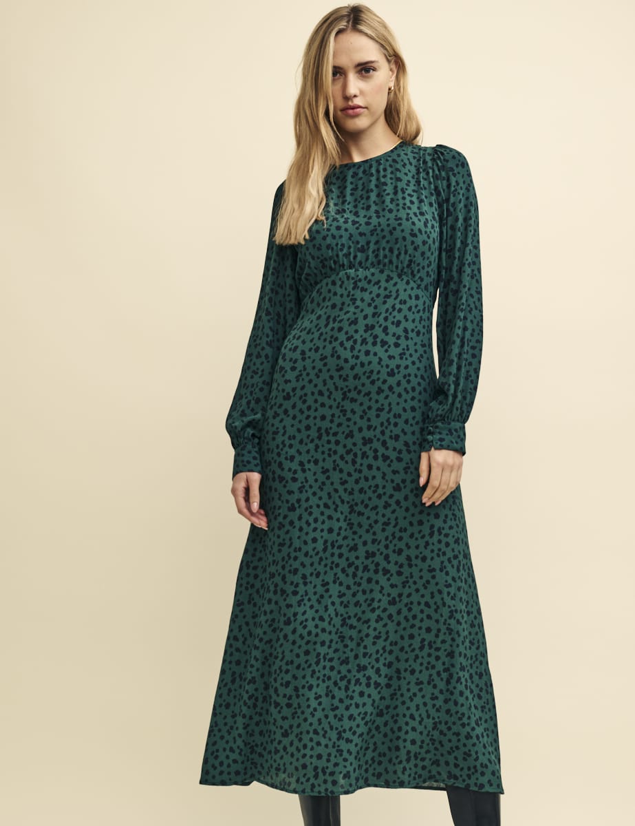 Green Spot Print Imogen Midi Dress