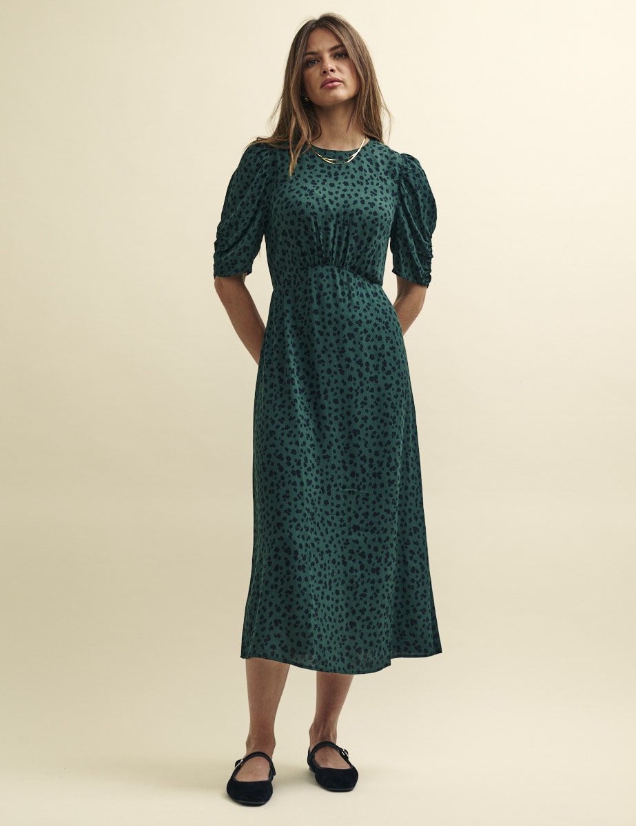 Green Spot Print Evie Midi Dress