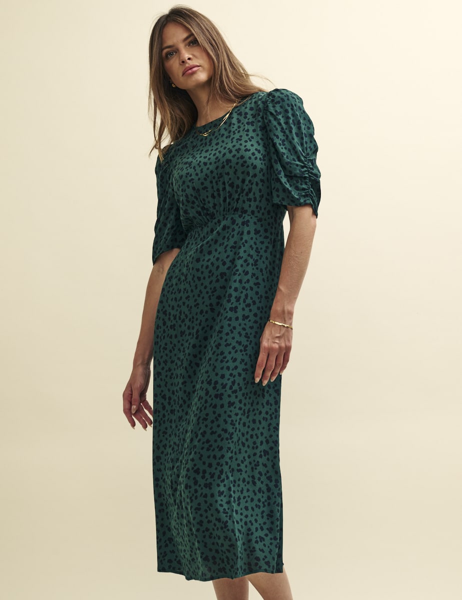 Green Spot Print Evie Midi Dress