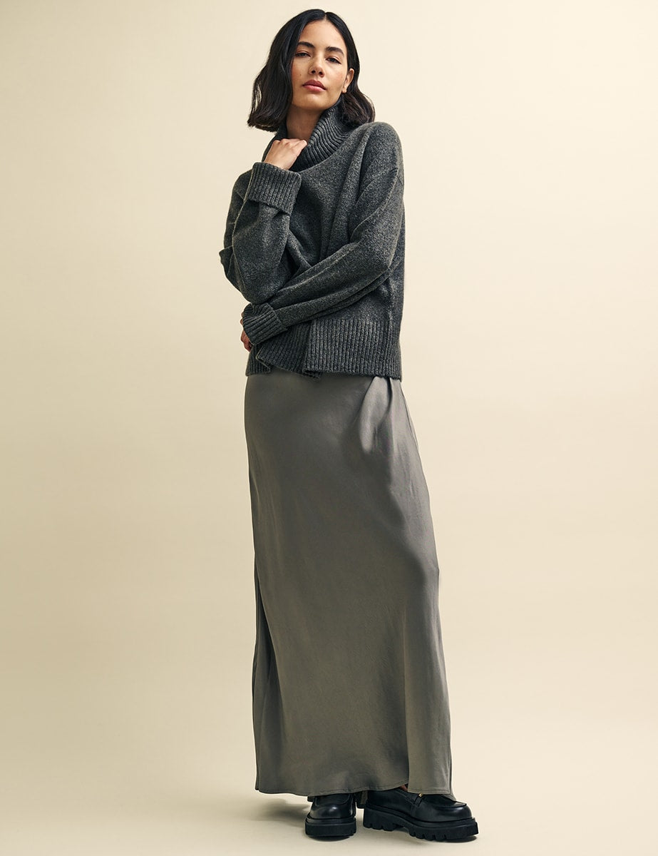 Silver Monika Satin Maxi Slip Dress