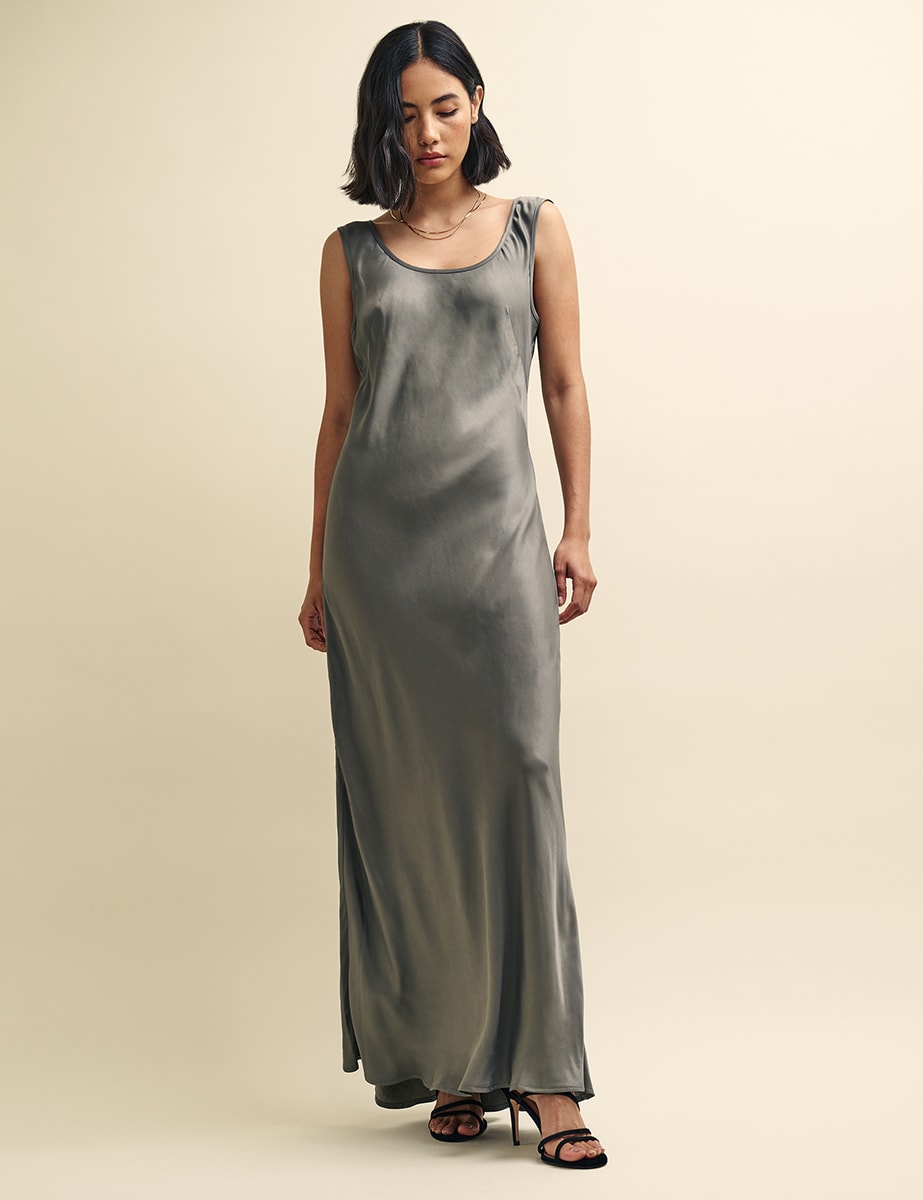 Silver Monika Satin Maxi Slip Dress