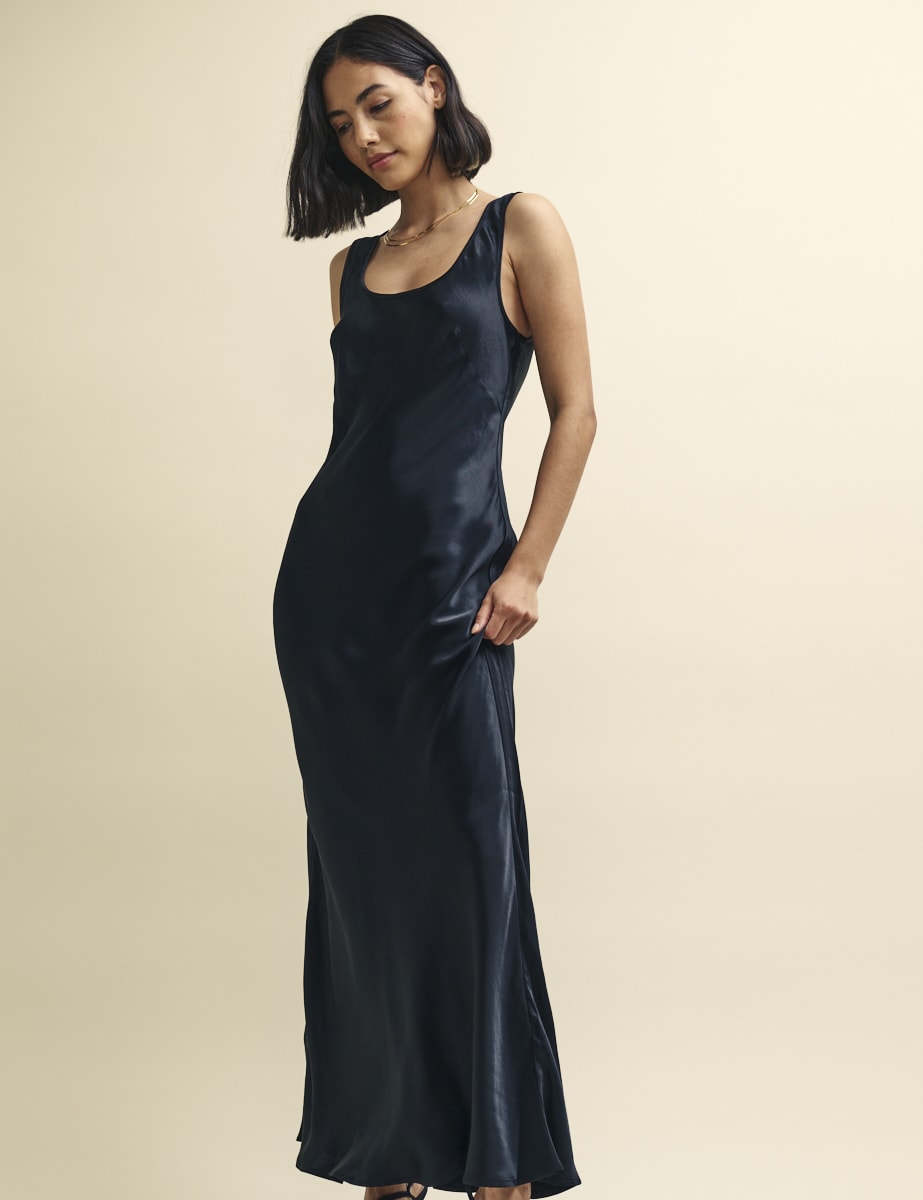 Black Monika Satin Slip Maxi Dress