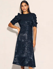 Black Satin Jacquard Moira Midaxi Dress