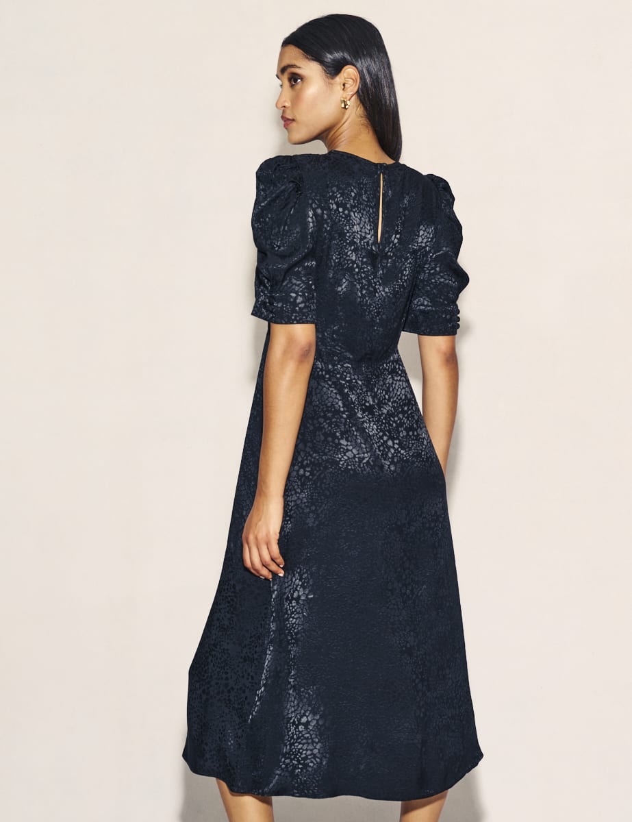 Black Satin Jacquard Moira Midaxi Dress