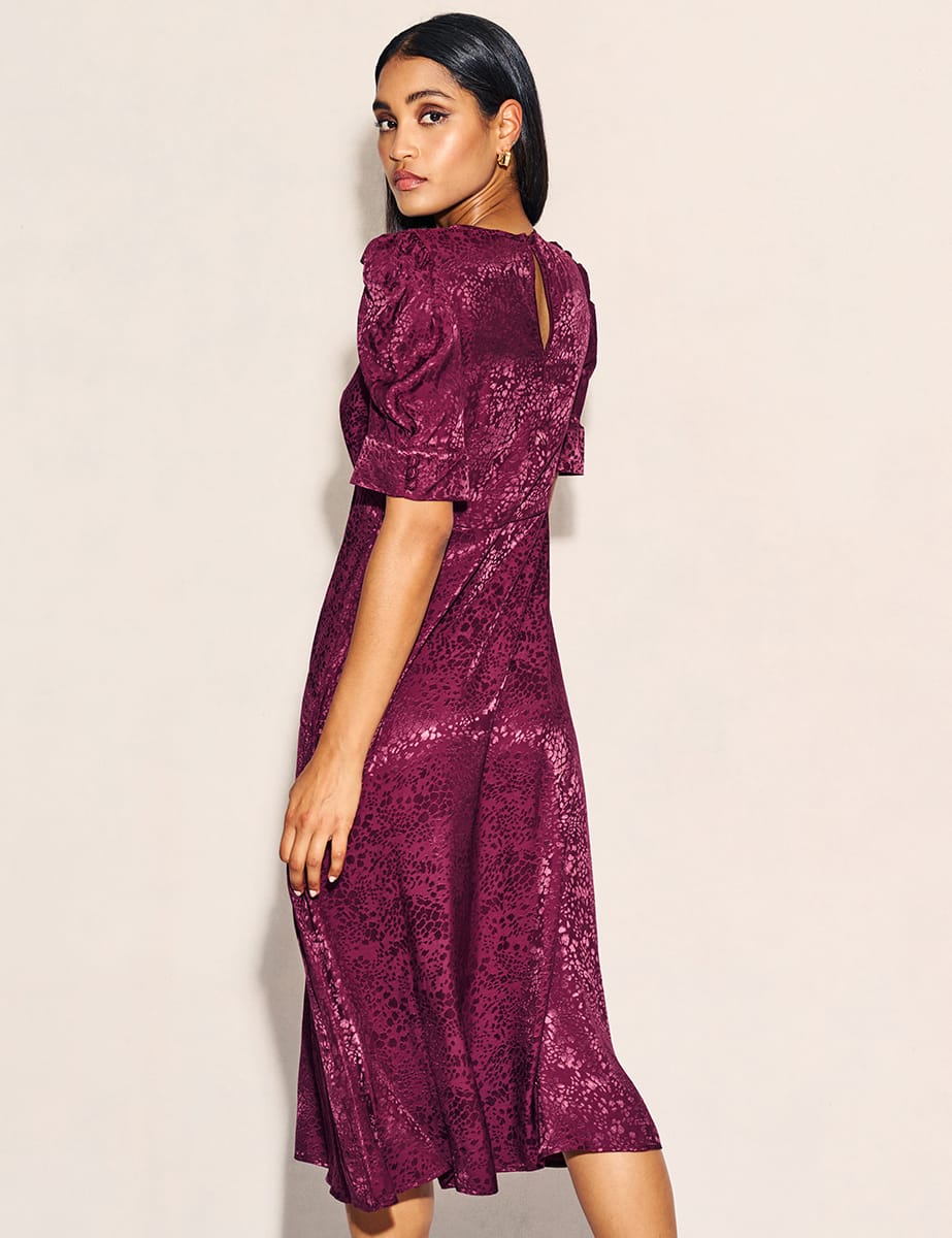 Plum Satin Jacquard Moira Midaxi Dress