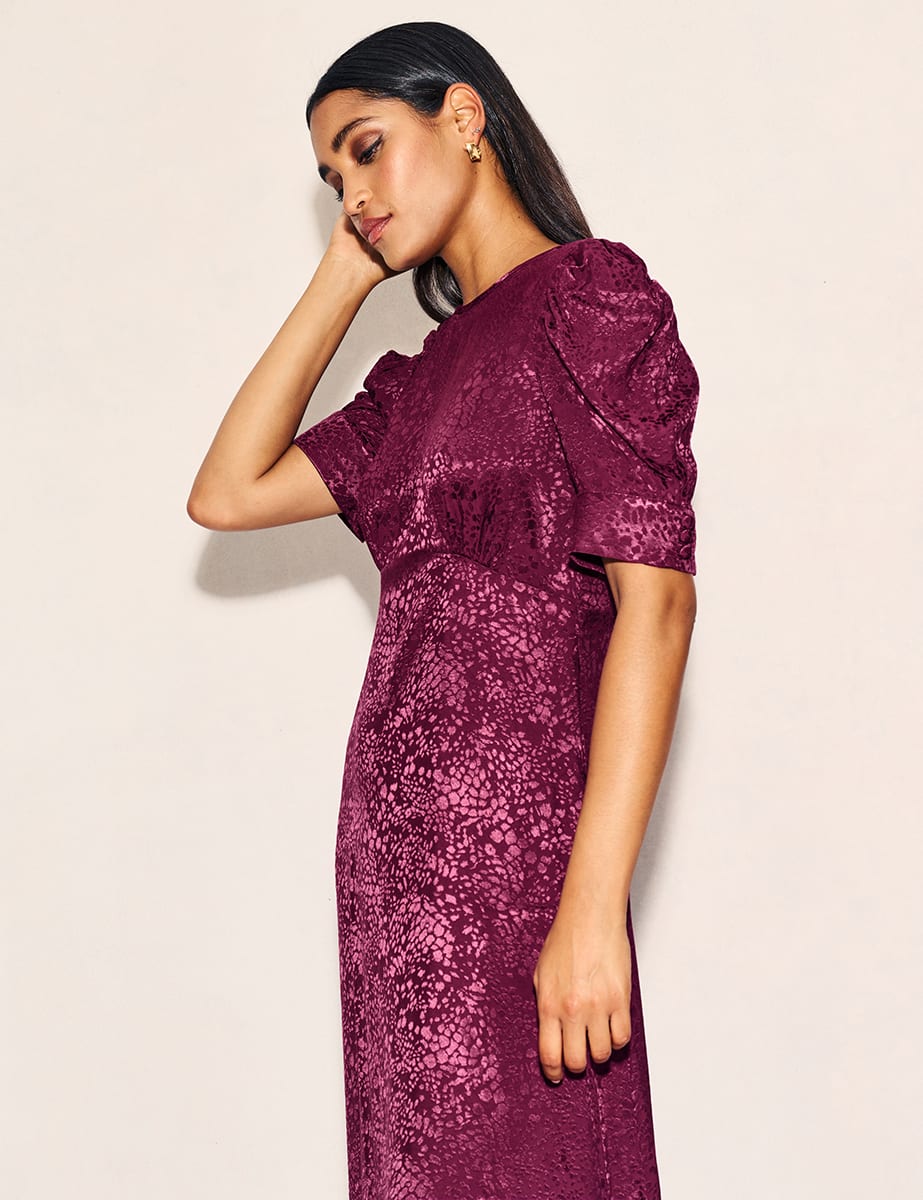 Plum Satin Jacquard Moira Midaxi Dress