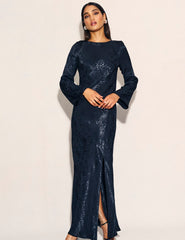 Black Satin Jacquard Sydney Maxi Dress