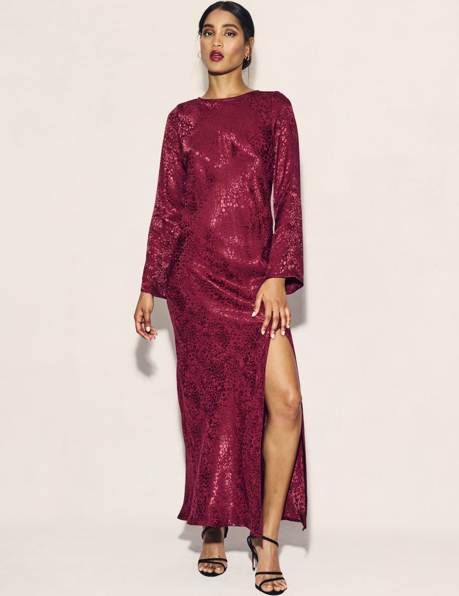 Petite Burgundy Satin Jacquard Sydney Maxi Dress