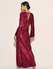 Burgundy Satin Jacquard Sydney Maxi Dress