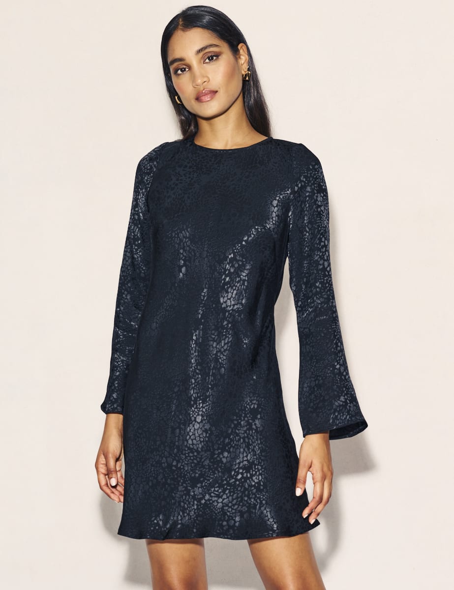 Black Satin Jacquard Sydney Mini Dress