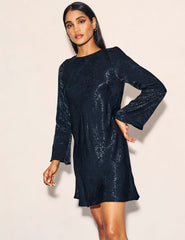Black Satin Jacquard Sydney Mini Dress