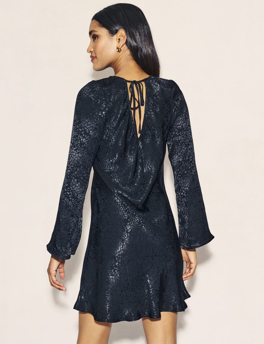 Black Satin Jacquard Sydney Mini Dress