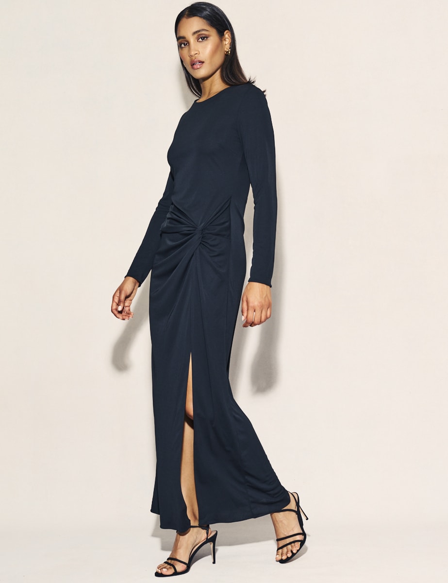 Black Side Slit Gathered Lenka Maxi Dress