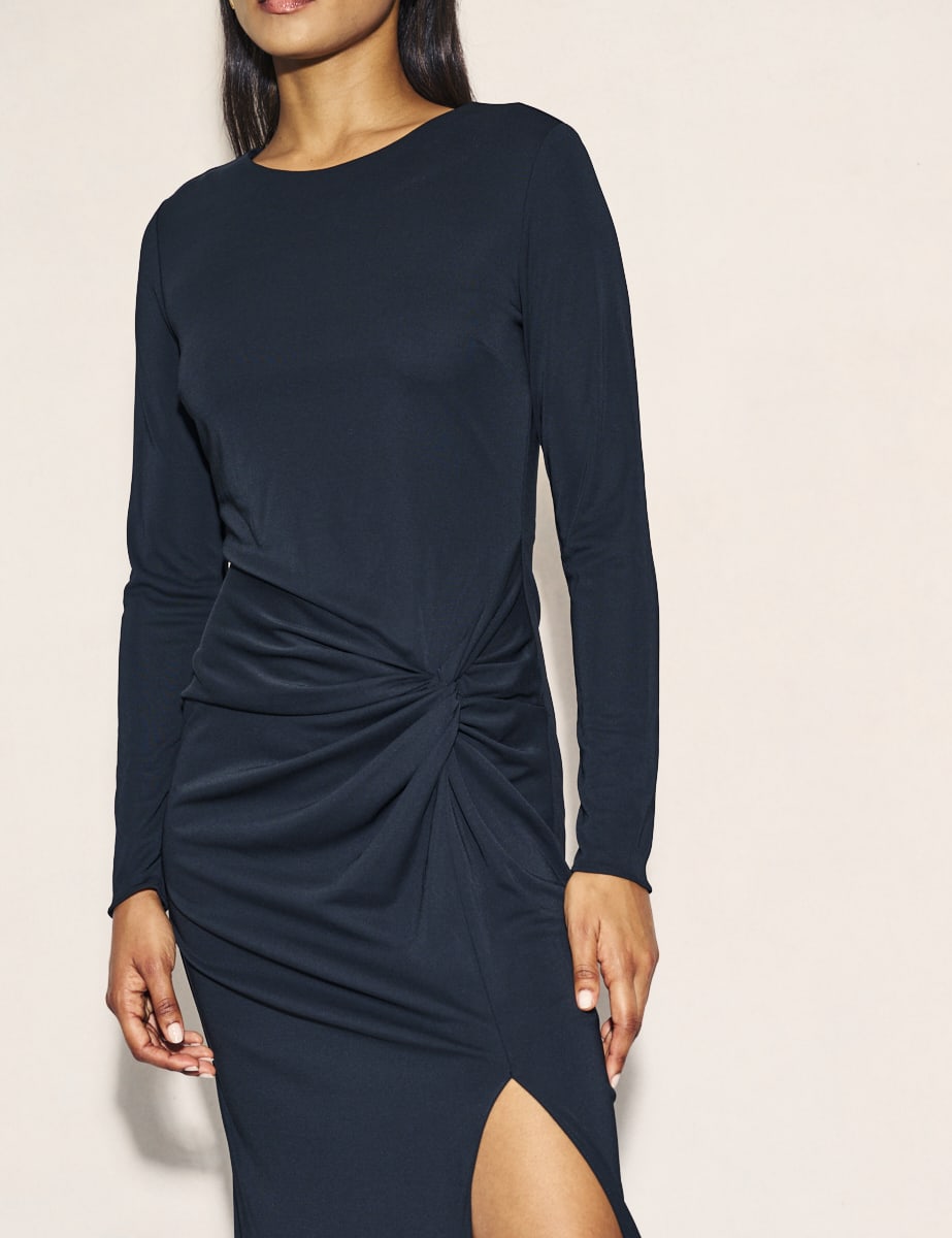 Black Side Slit Gathered Lenka Maxi Dress