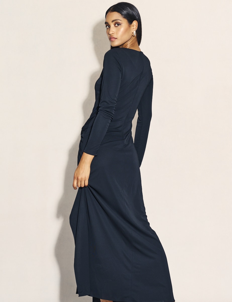 Black Side Slit Gathered Lenka Maxi Dress