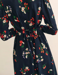 Black Wildflower Print Lily Midi Dress