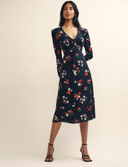 Black Wildflower Print Lily Midi Dress