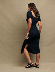 Black Ruched Bodice Oregon Jersey Midi Dress