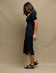 Black Ruched Bodice Oregon Jersey Midi Dress