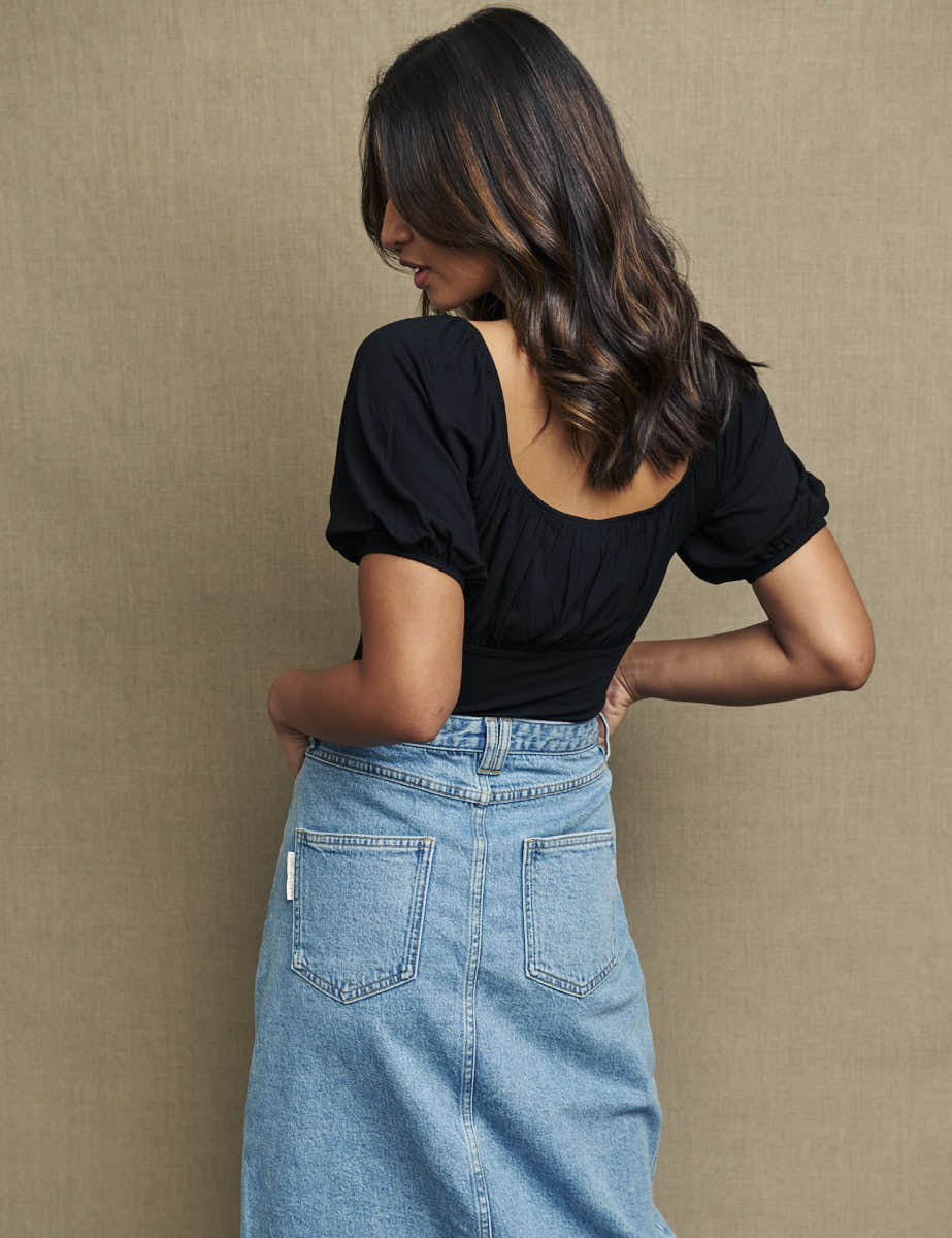 Black Ruched Bodice Oregon Jersey Top