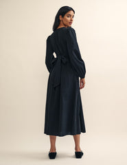 Black Martha Wrap Midi Dress