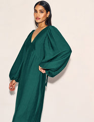 Forest Green Balloon Sleeve Zendaya Midaxi Dress