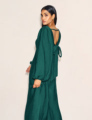 Forest Green Balloon Sleeve Zendaya Midaxi Dress