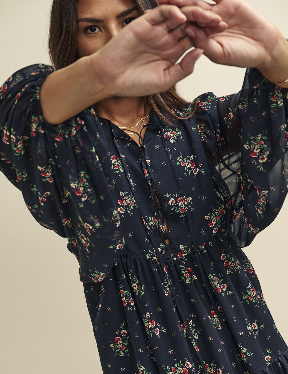 Black Ditsy Floral Tilda Chiffon Mini Dress