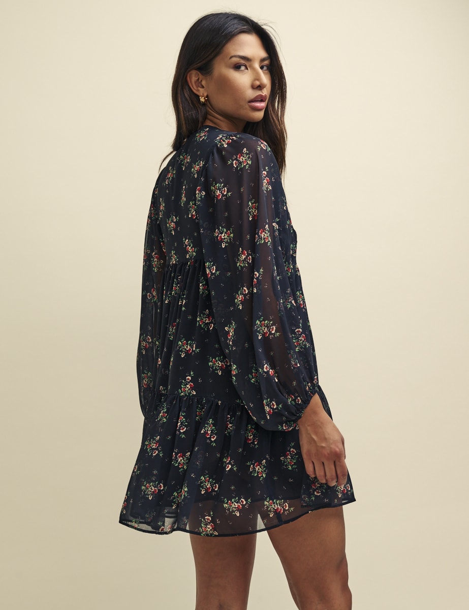 Black Ditsy Floral Tilda Chiffon Mini Dress