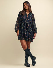 Black Ditsy Floral Tilda Chiffon Mini Dress