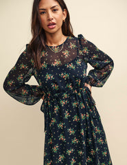 Black Ditsy Floral Este Chiffon Midaxi Dress