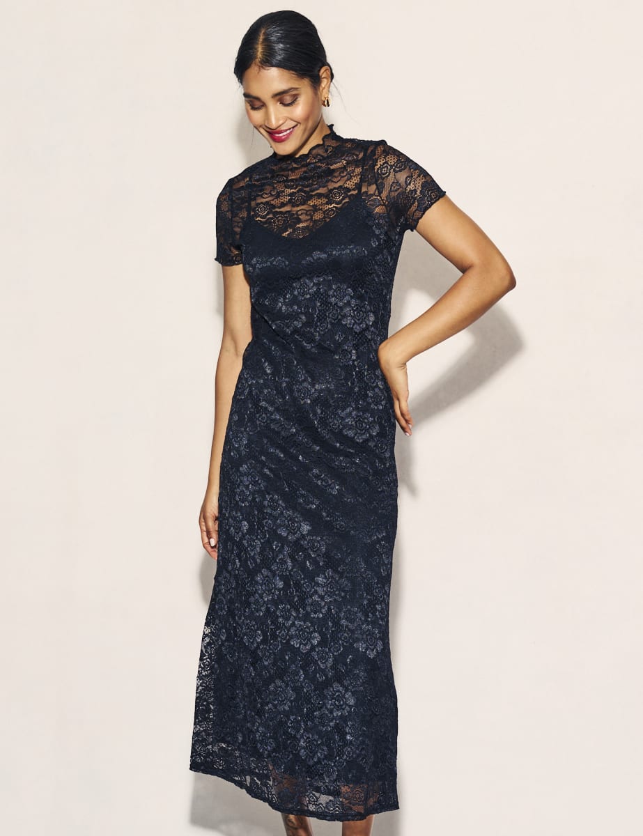 Black Lace Anya Midi Dress