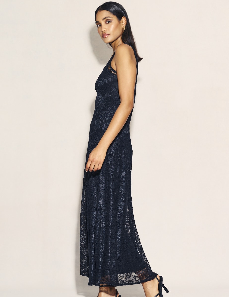 Black Lace Camille Slip Midaxi Dress