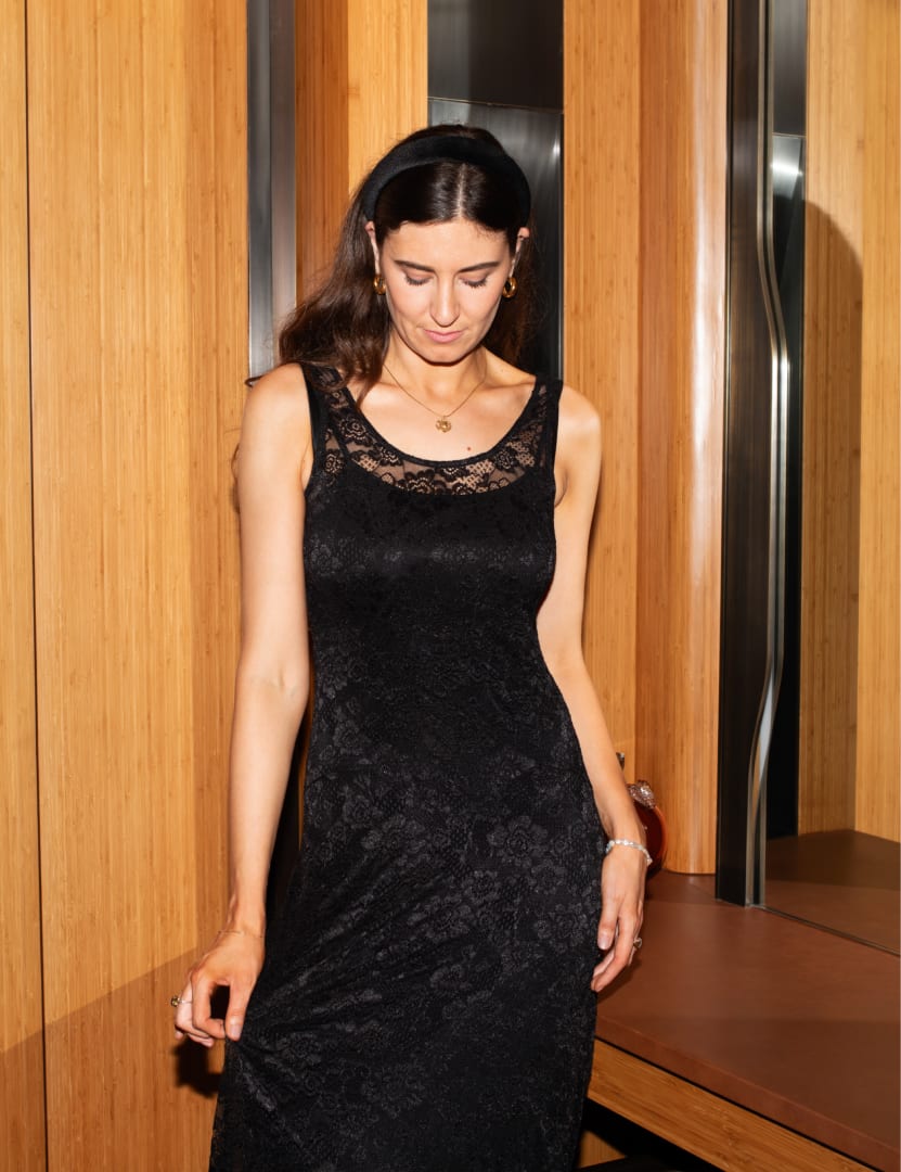 Black Lace Camille Slip Midaxi Dress