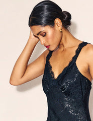 Black Jacquard Lace Trim Satin Slip Zadie Midaxi Dress