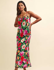 Midnight Floral Orla Lace Trim Slip Midaxi Dress