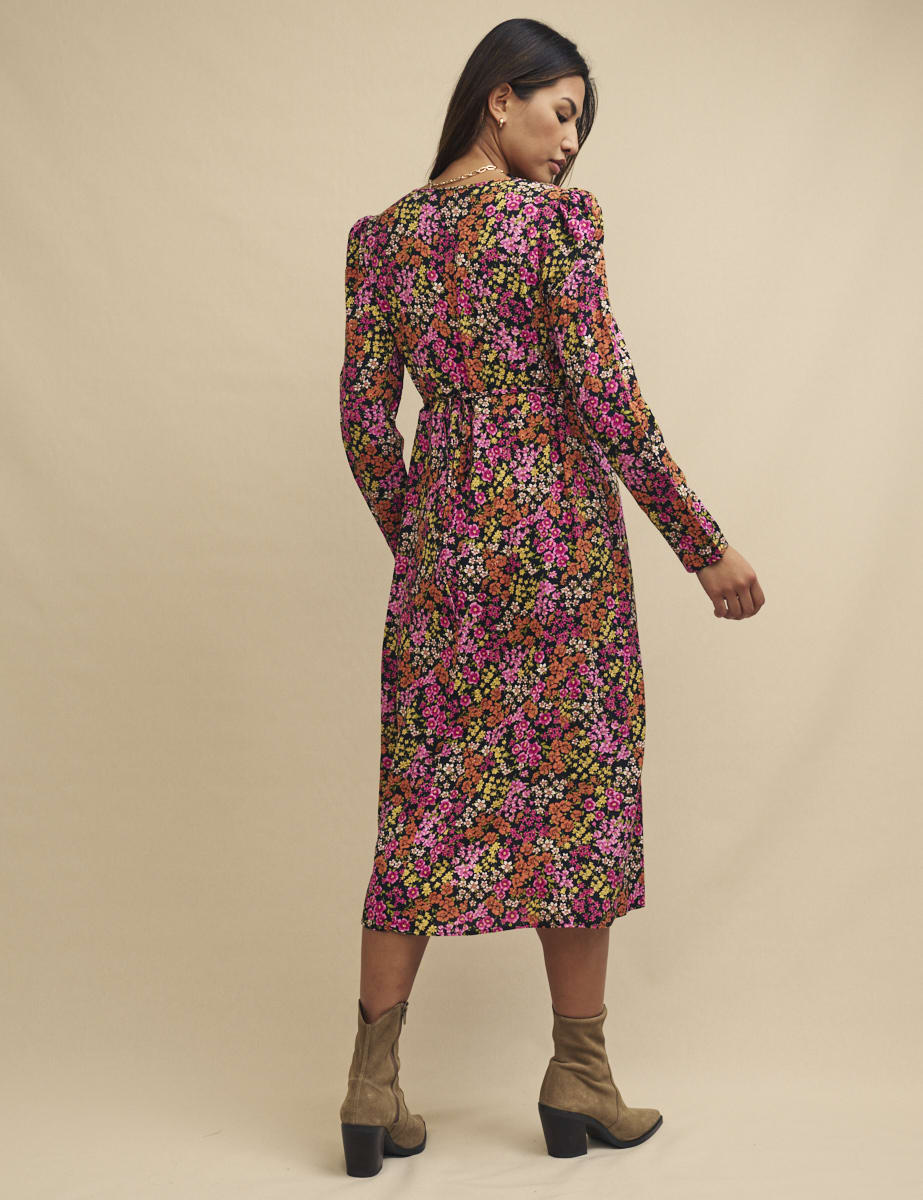 Pink Wildflower Lily Midi Dress