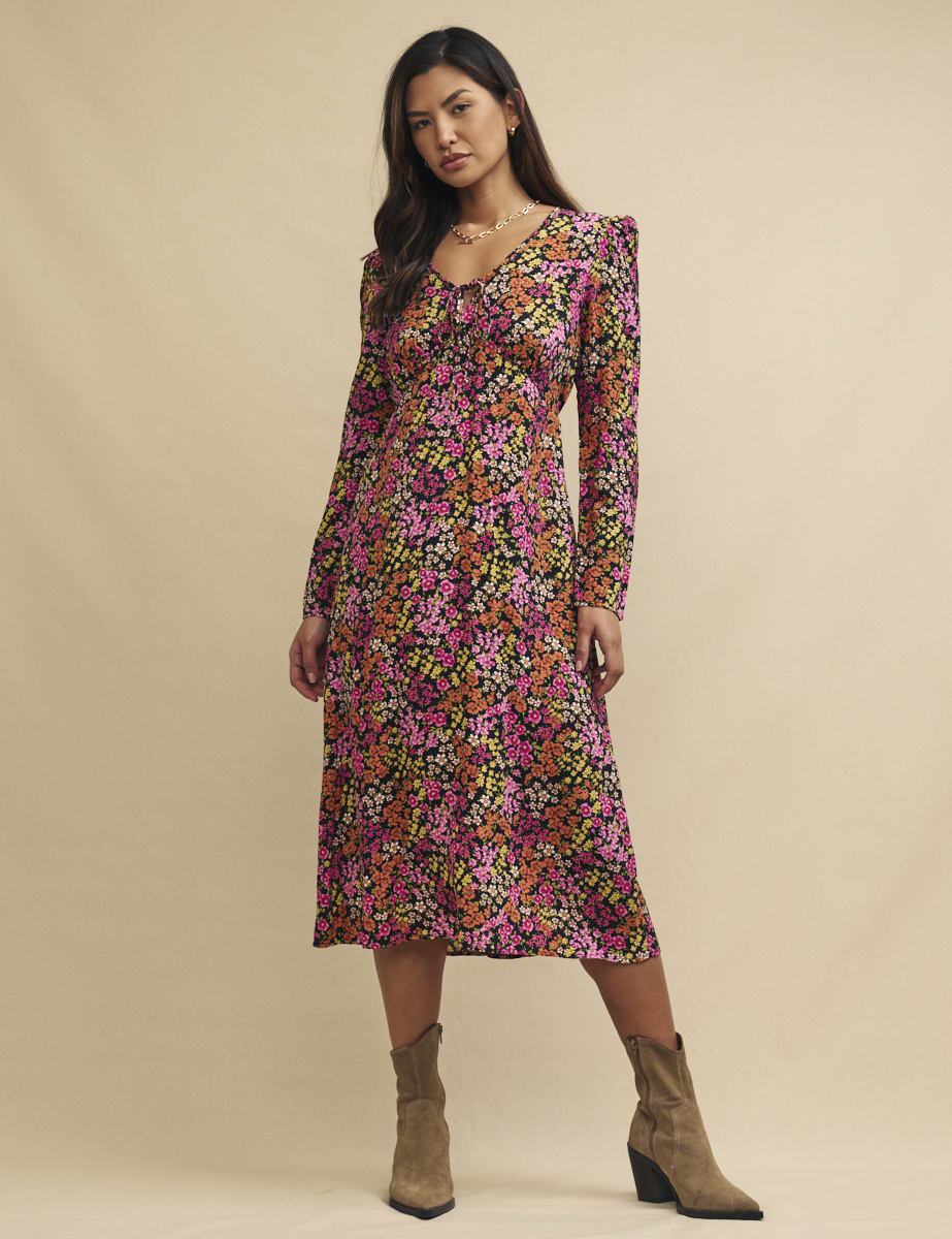 Pink Wildflower Lily Midi Dress