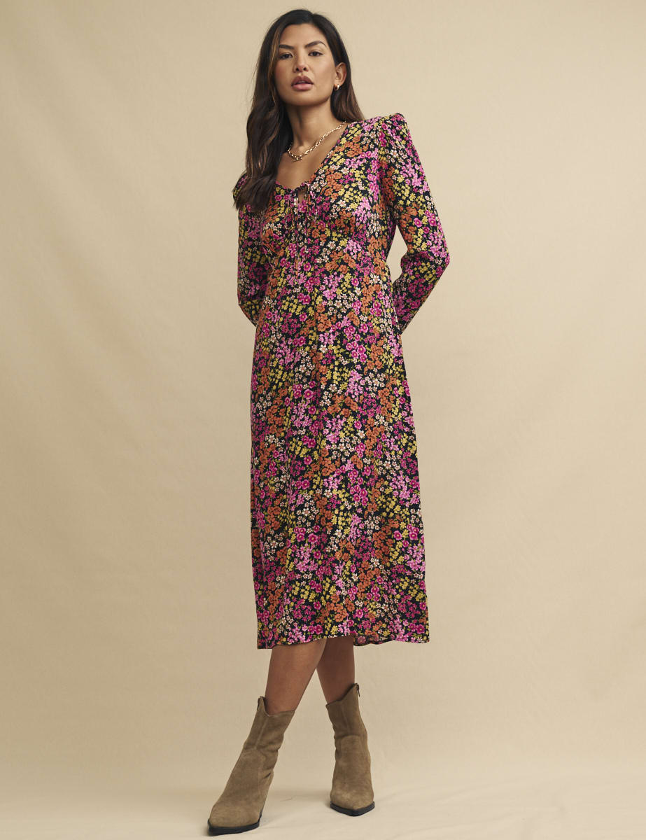 Pink Wildflower Lily Midi Dress