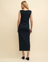 Black Sleeveless Boatneck Luke Midi Dress