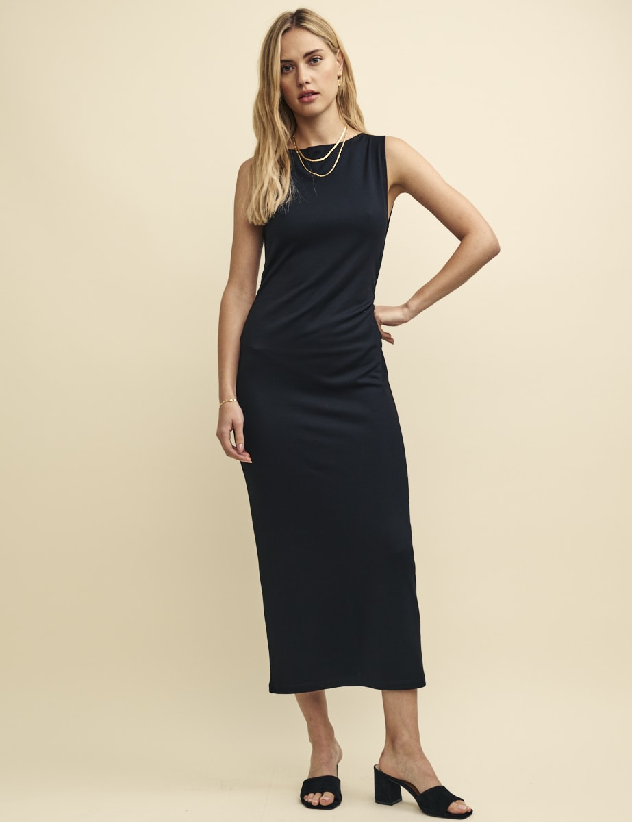 Black Sleeveless Boatneck Luke Midi Dress