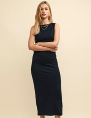 Black Sleeveless Boatneck Luke Midi Dress