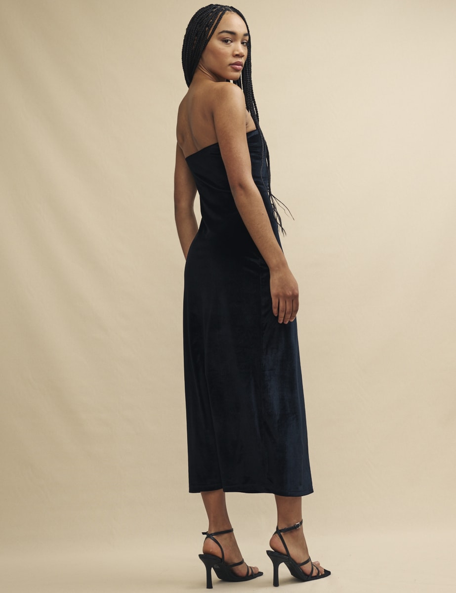 Black Velvet Bandeau Midaxi Dress