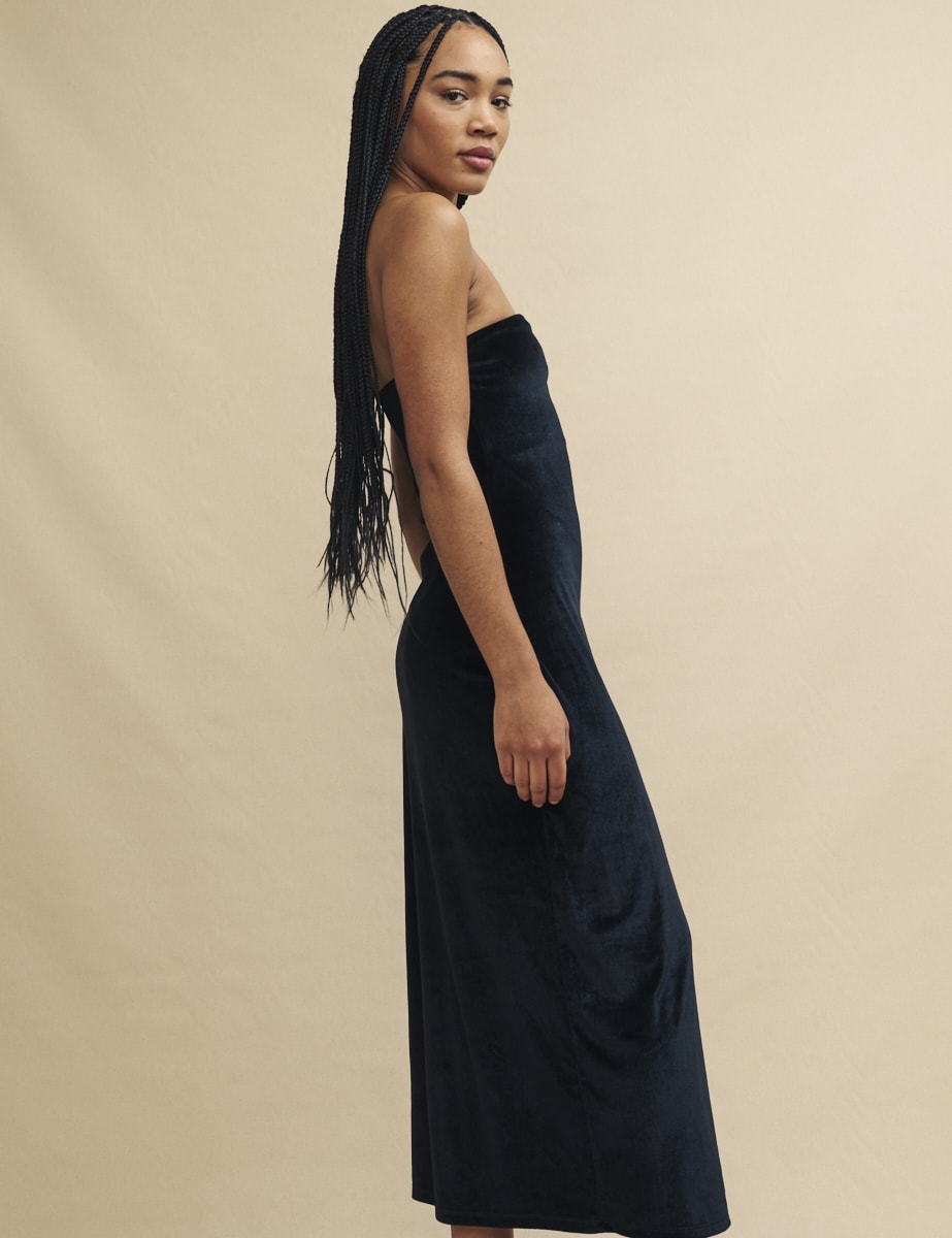 Black Velvet Bandeau Midaxi Dress